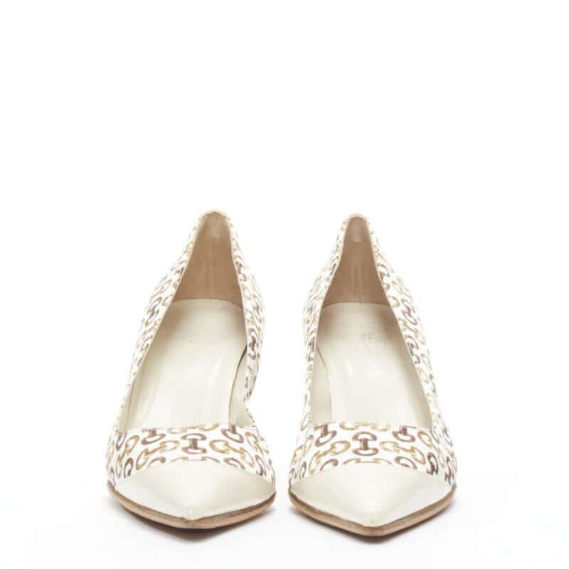 Gucci White Horsebit Pumps Beige Polyester Good condition - Inside View