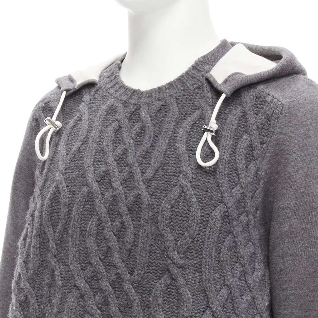 Sacai Cable Knit Sweater Grey Wool Good condition - Back View