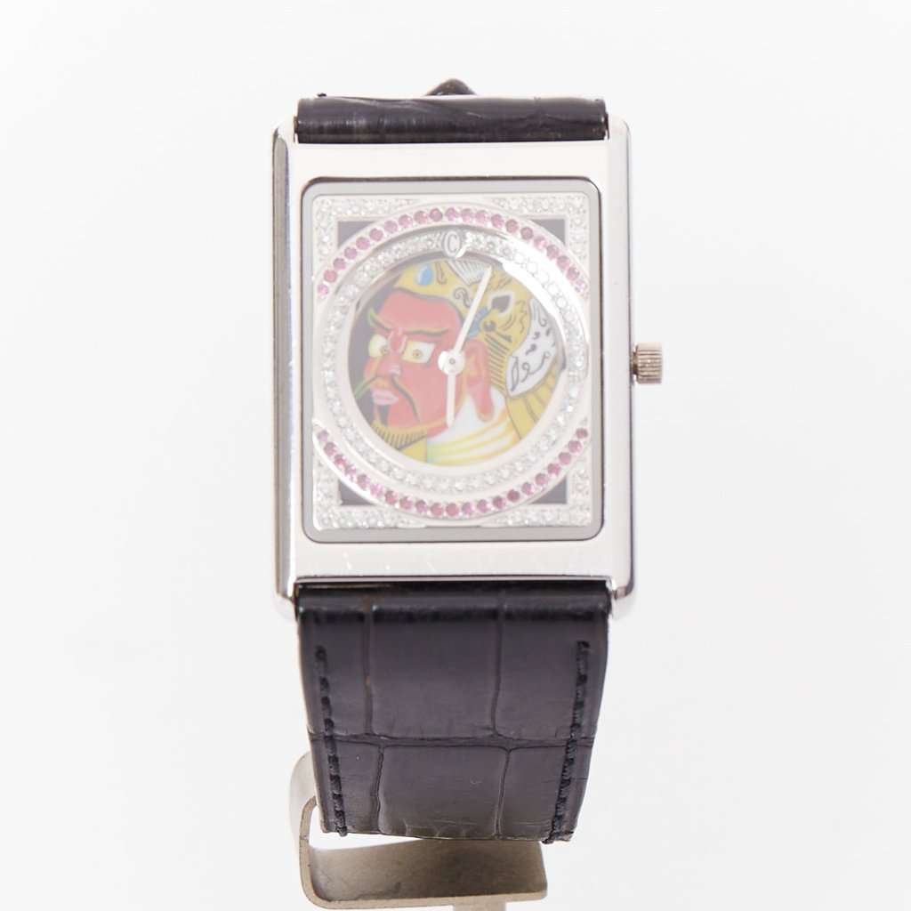 Unsigned Limited Edition Guan Yu 18K White Gold Diamond Ruby Watch Black White Gold Fair condition - Front View