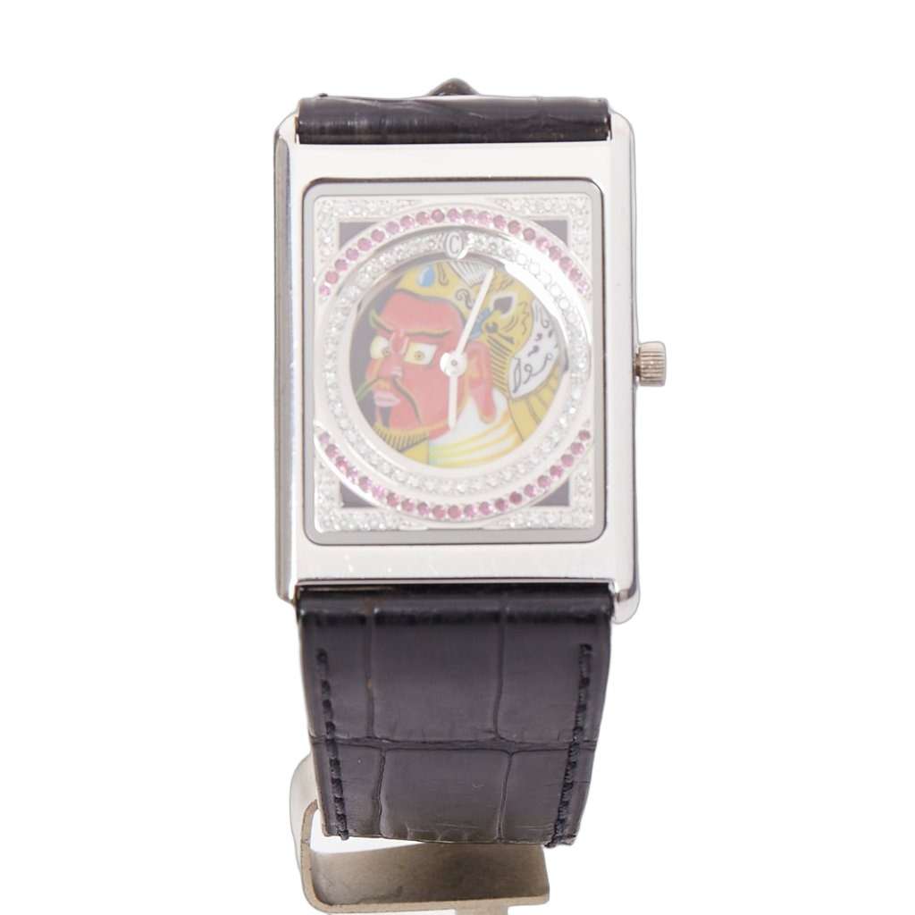 Unsigned Limited Edition Guan Yu 18K White Gold Diamond Ruby Watch Black White Gold Fair - Front View