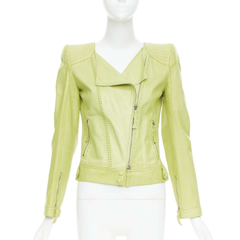 Roberto Cavalli Green Leather Leather Jacket Green Leather Very good condition - Front View