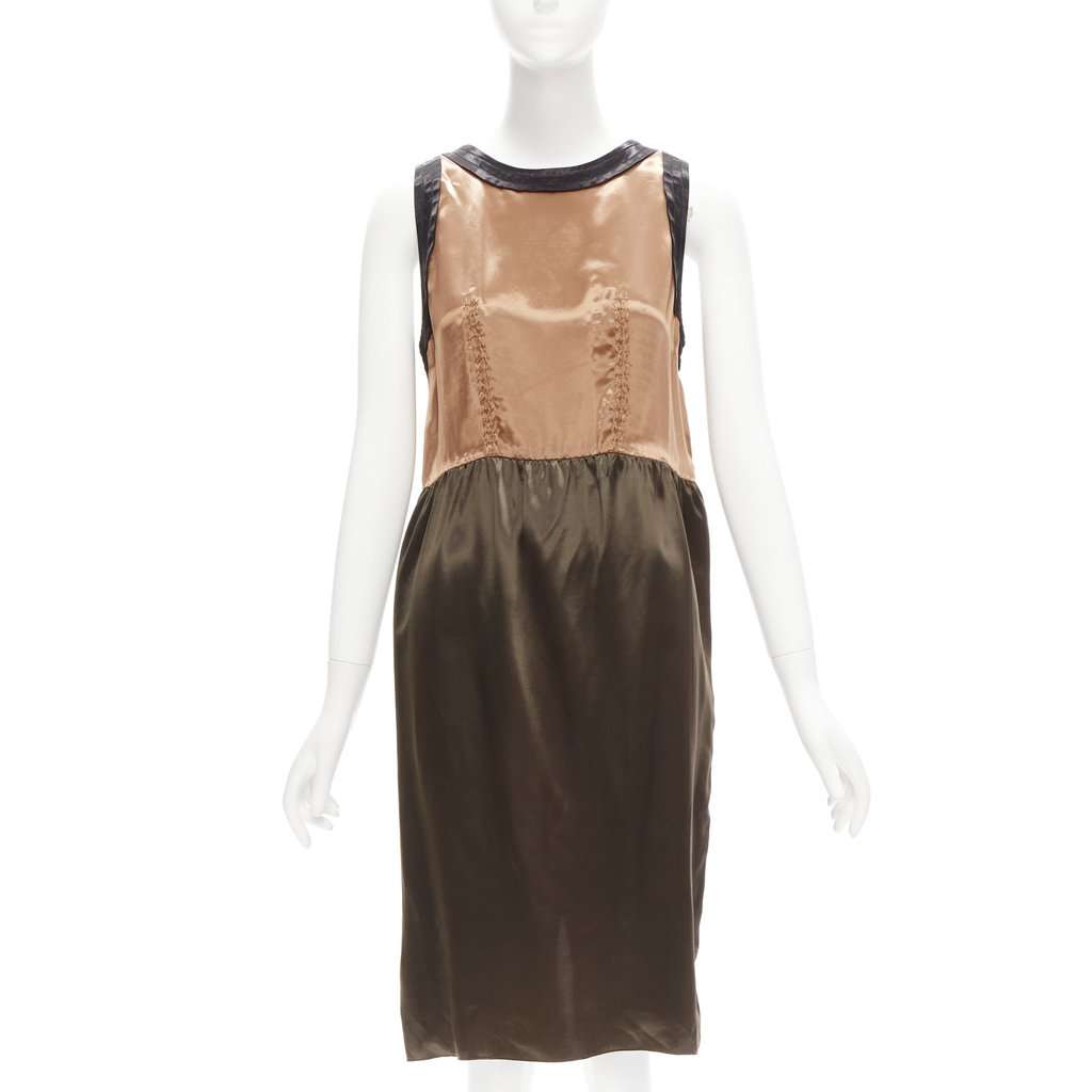 Marni Satin Colorblock Dress Khaki Never worn - Front View