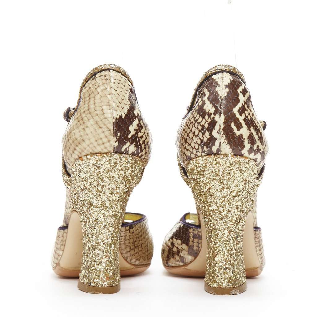 Miu Miu Snake Glitter Maryjanes Brown Leather Very good condition - Box View