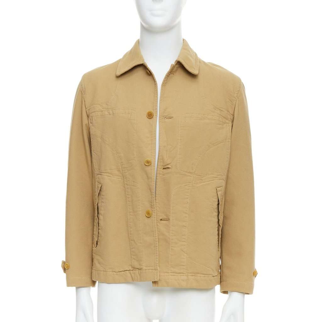 Comme Des Garcons Khaki Topstitch Jacket Beige Cotton Fair condition - Front View