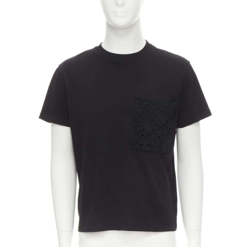 Valentino Garavani Lace Pocket T-Shirt Black Cotton Never worn - Inside View