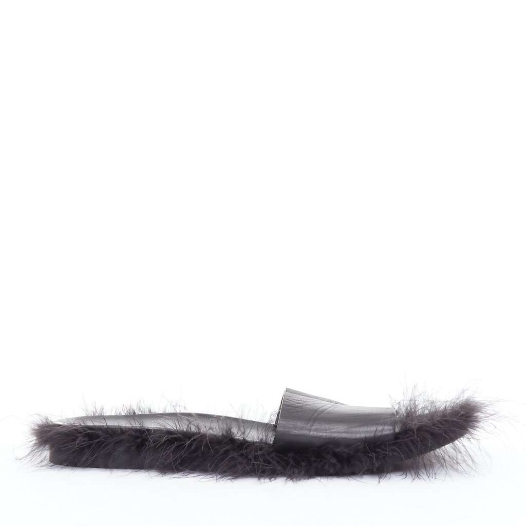 Simone Rocha Feather Trimmed Slides Black Leather Good condition - Inside View