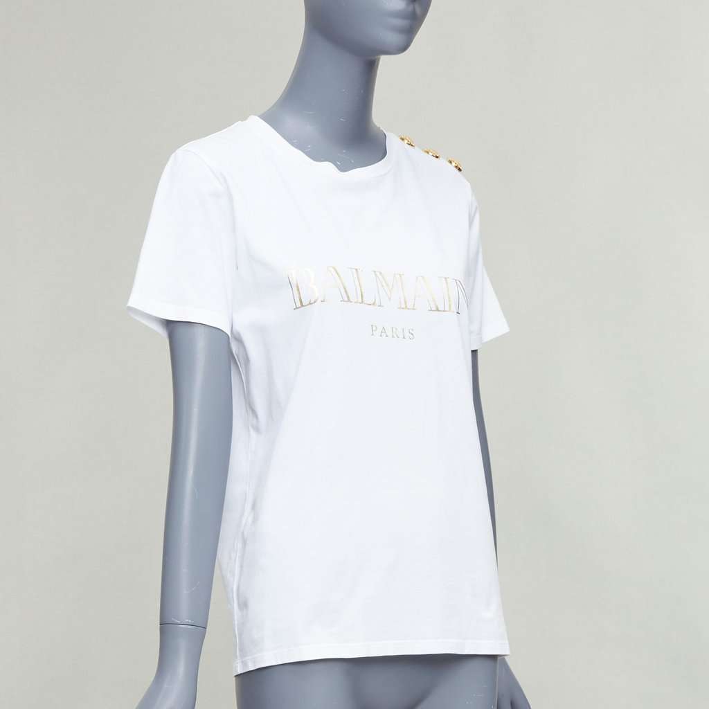 Balmain Gold Foil Logo Tee White Cotton Good condition - Inside View