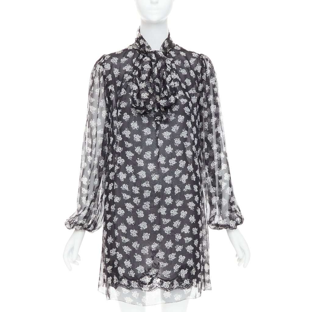 Dolce & Gabbana Floral Sheer Dress Black Silk Fair condition - Front View
