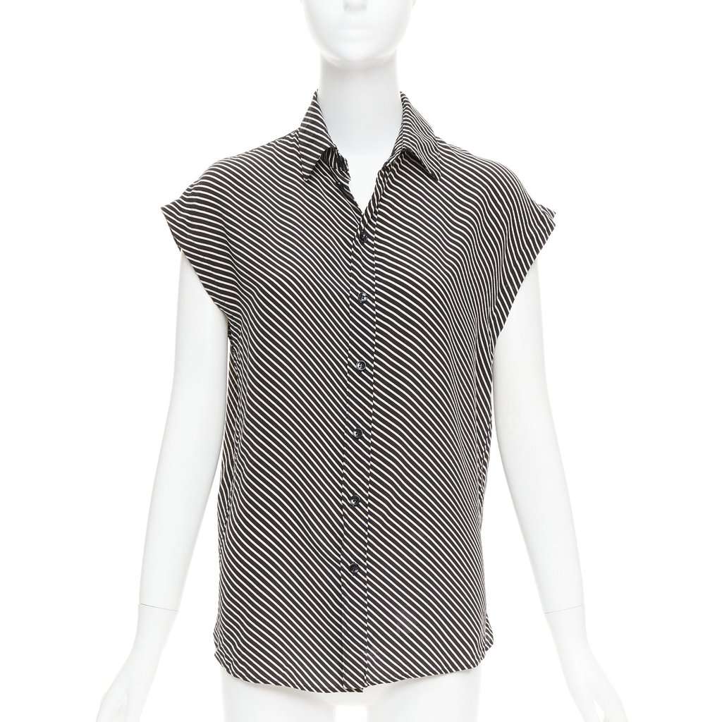 Saint Laurent Striped Sleeveless Top Black Silk Very good condition - Front View