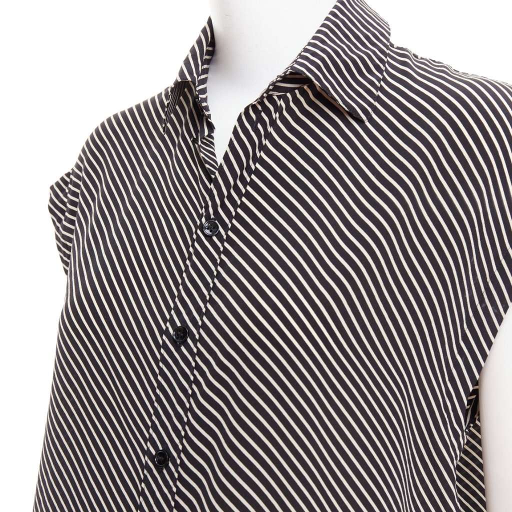 Saint Laurent Striped Sleeveless Top Black Silk Very good condition - Back View