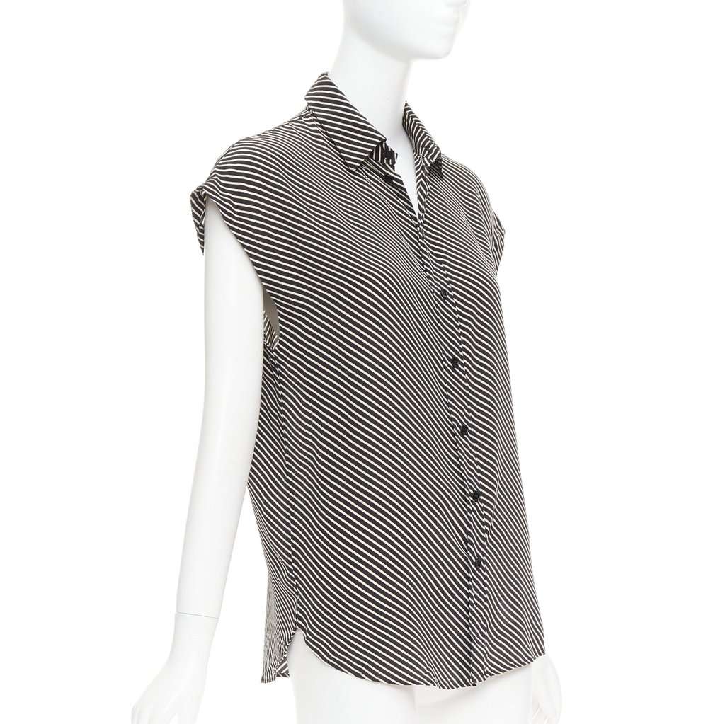 Saint Laurent Striped Sleeveless Top Black Silk Very good condition - Inside View