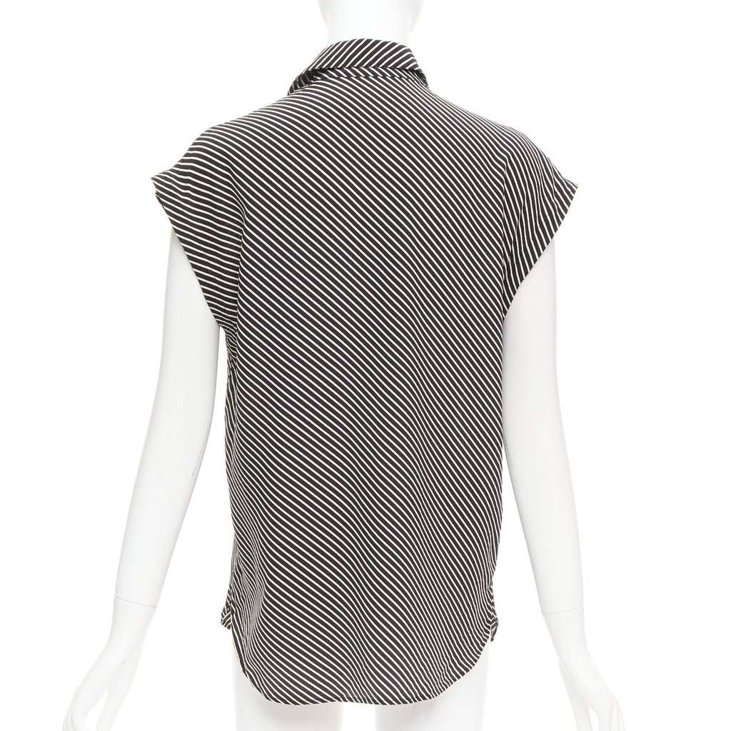 Saint Laurent Striped Sleeveless Top Black Silk Very good condition - Box View