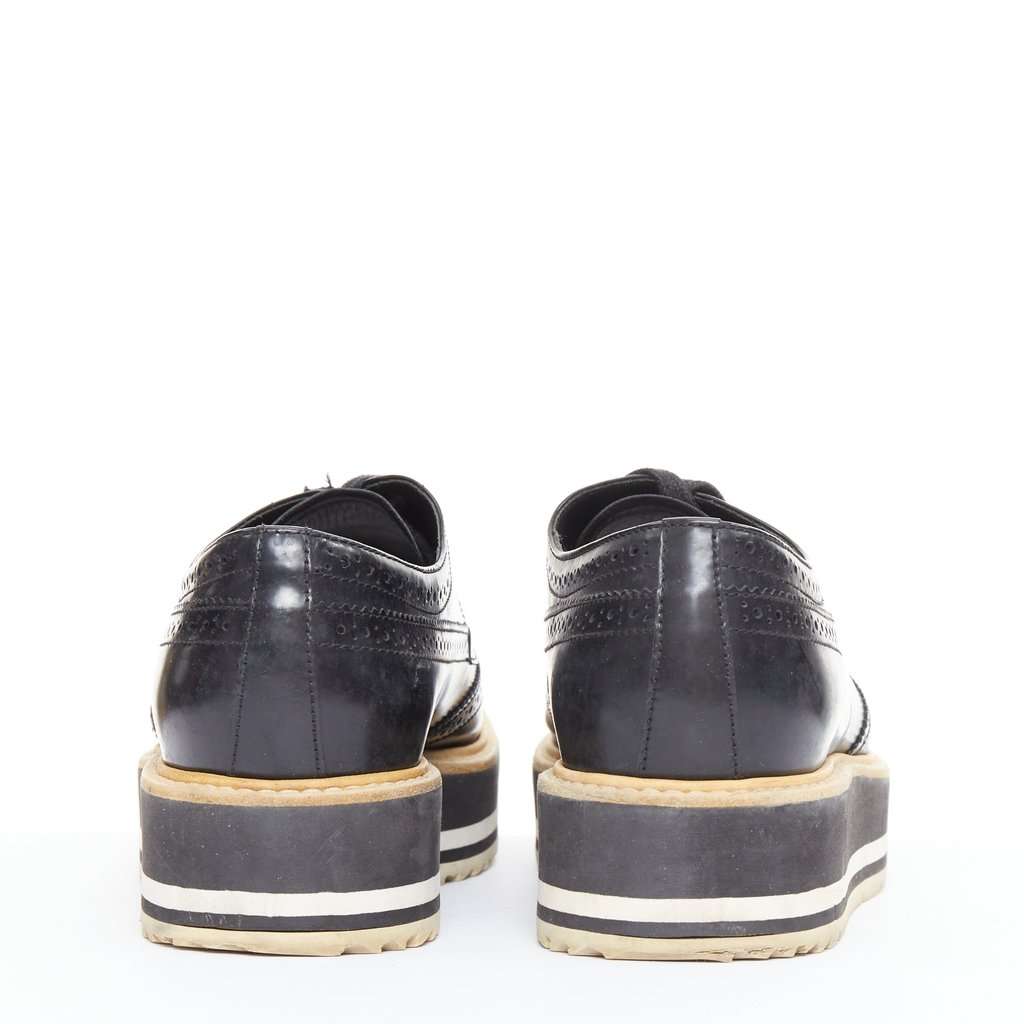 Prada Platform Brogue Oxfords Black Leather Good condition - Box View