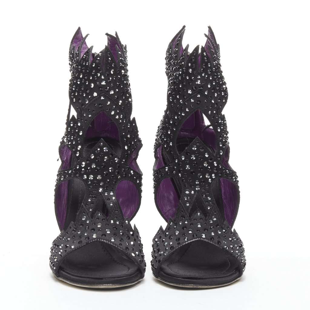 Giuseppe Zanotti Cutout Crystal Sandals Black Polyester Never worn - Inside View
