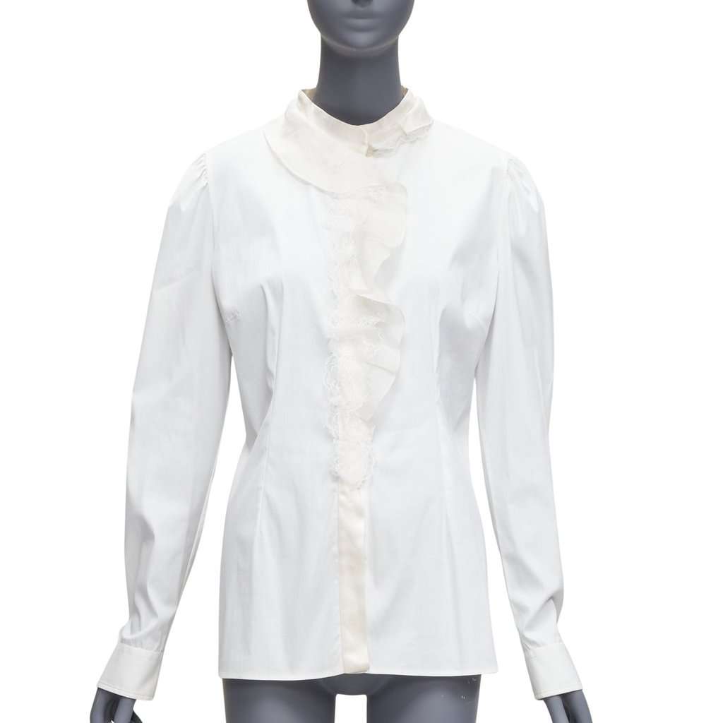 Dolce & Gabbana Lace Fitted Shirt Beige Cotton Fair condition - Front View