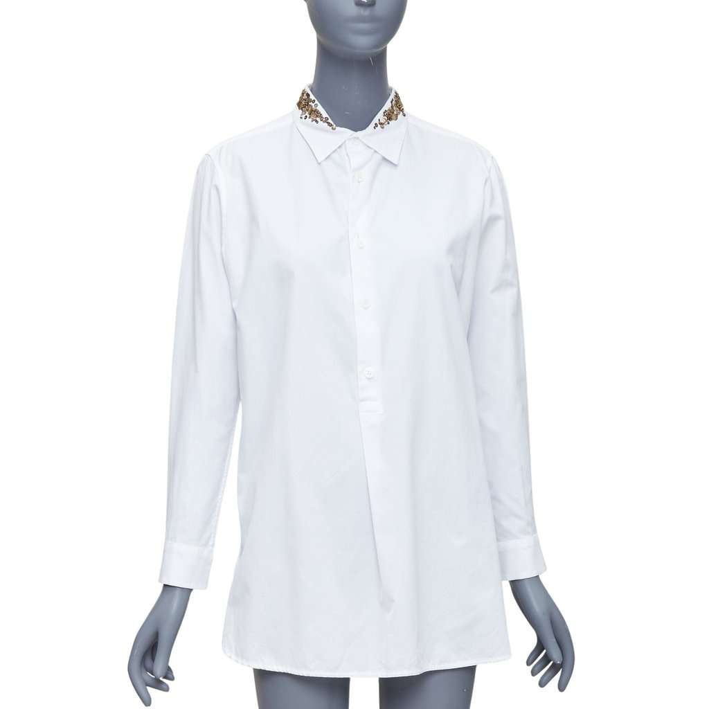 Yohji Yamamoto Sequinned Collar Shirt White Cotton Good condition - Front View