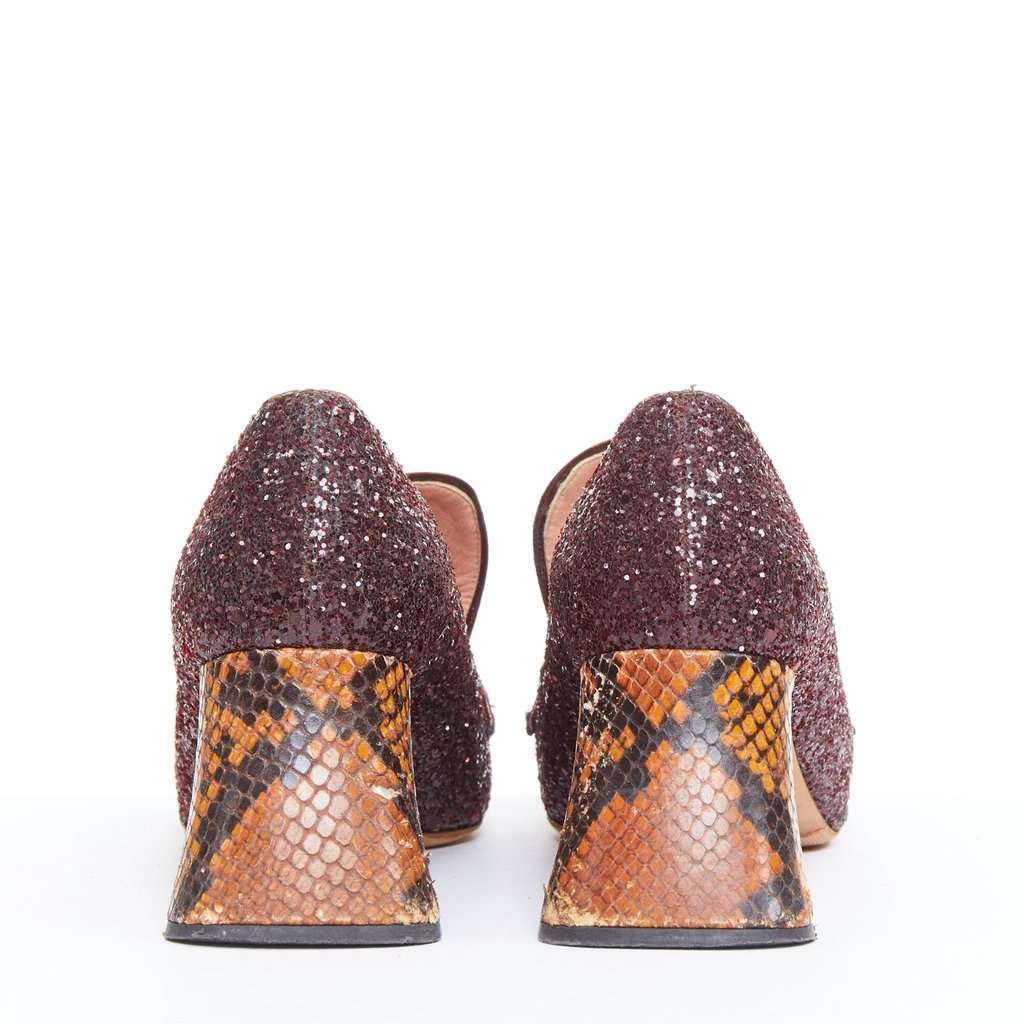 Rochas Glitter Heel Loafers Burgundy Leather Fair condition - Box View