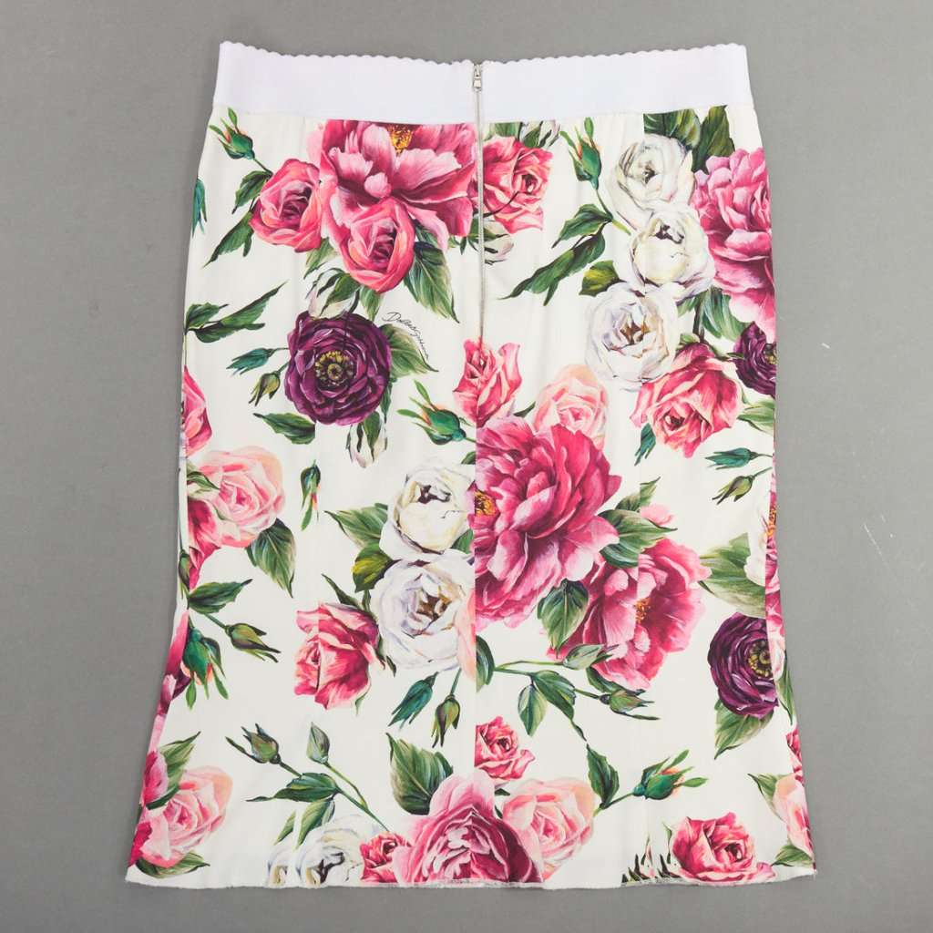 Dolce & Gabbana Floral Elastic Skirt Beige Viscose Fair condition - Model View