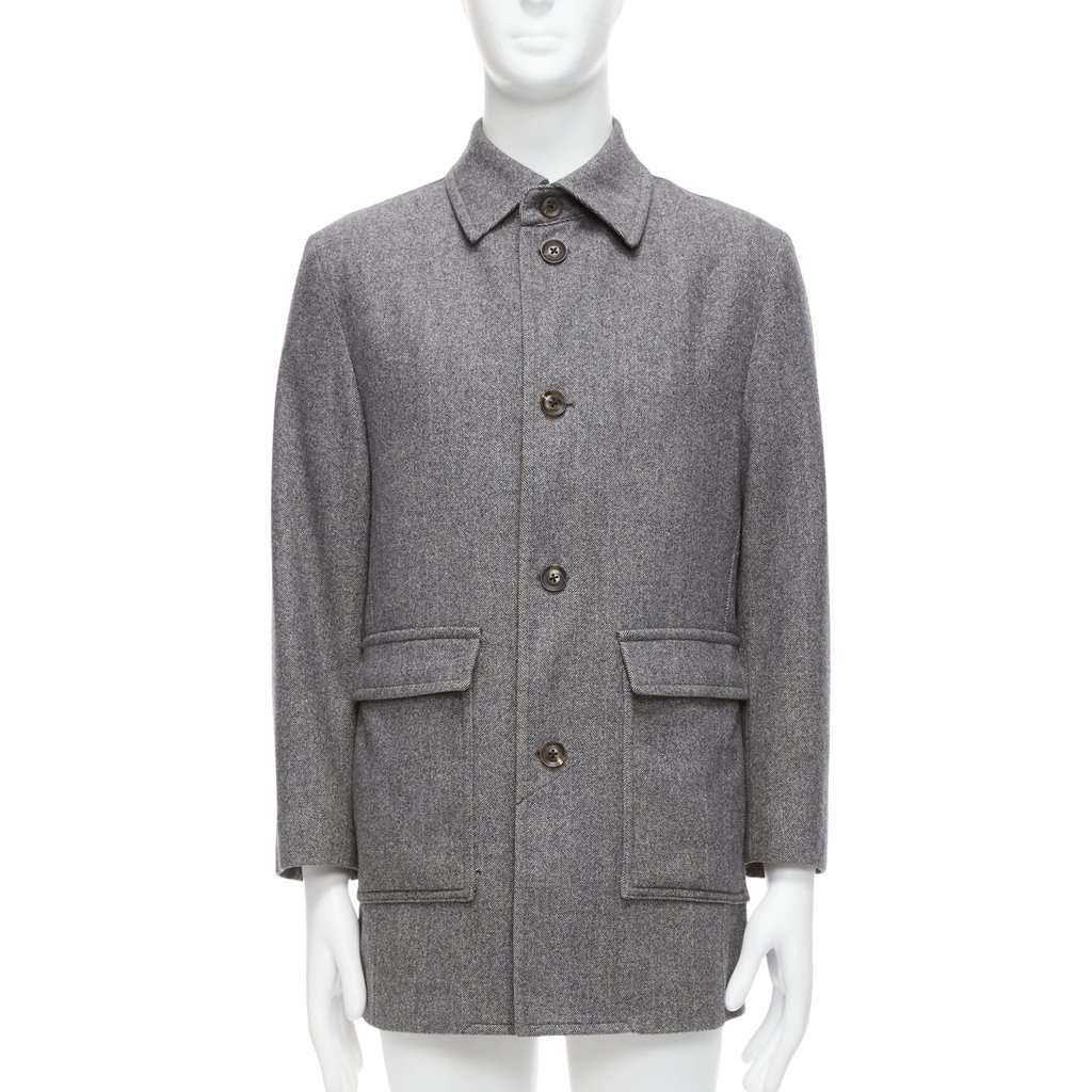 Lanvin Grey Herringbone Overcoat Grey Wool Very good condition - Front View