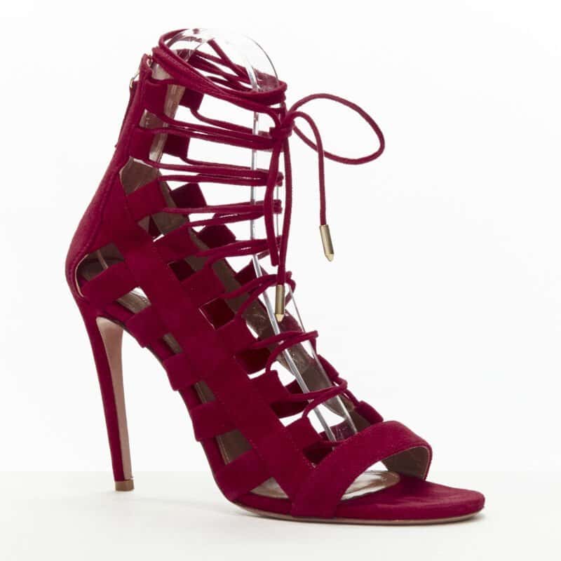 Aquazzura Lace Up Sandals Red Suede Very good condition - Back View