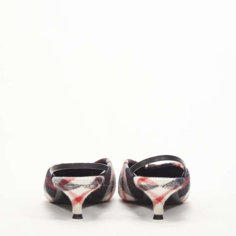 Balenciaga Plaid Wool Sling Pumps Red Polyester Very good condition - Box View