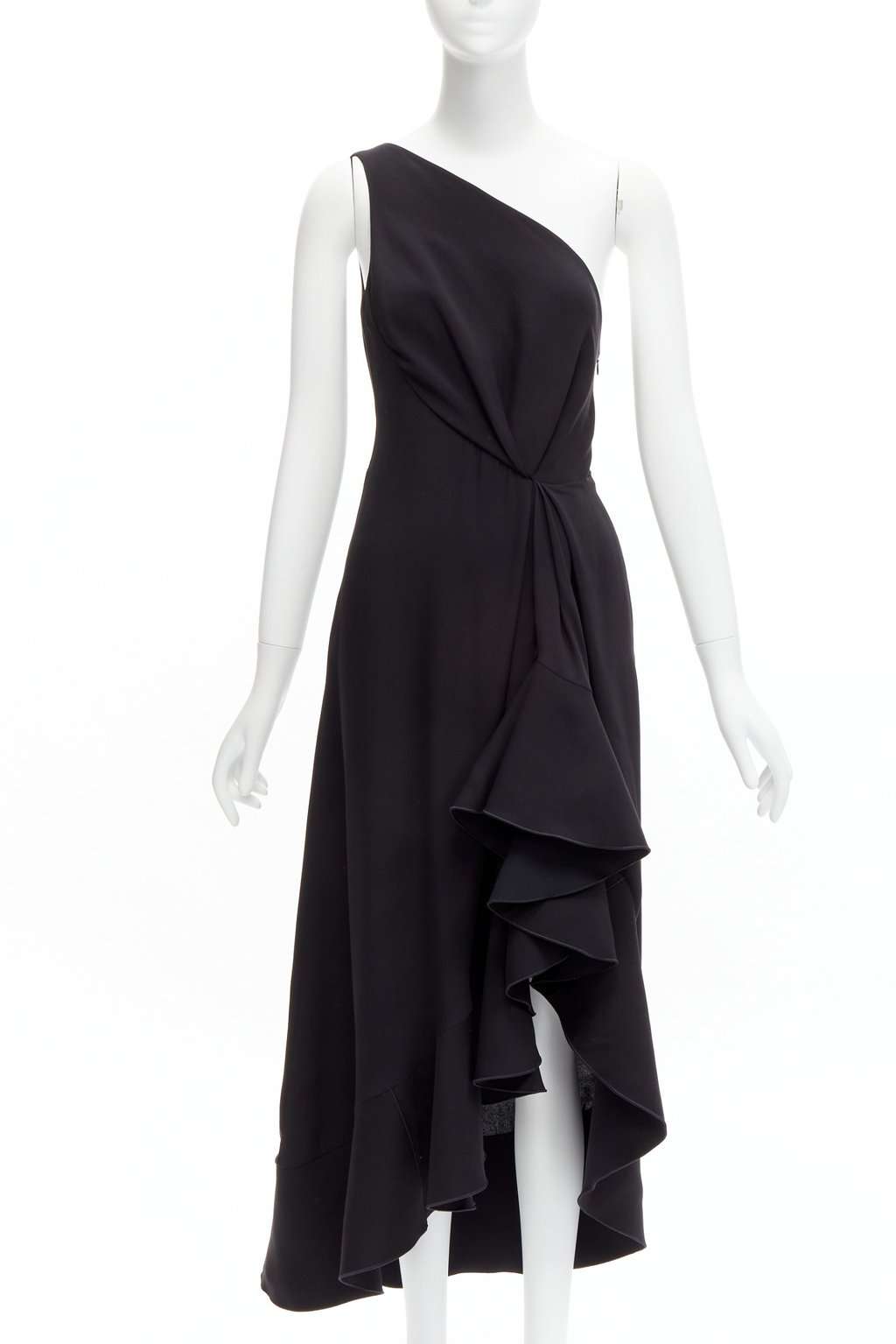 Dion Lee Drape Ruffle Dress Black Silk Never worn - Front View