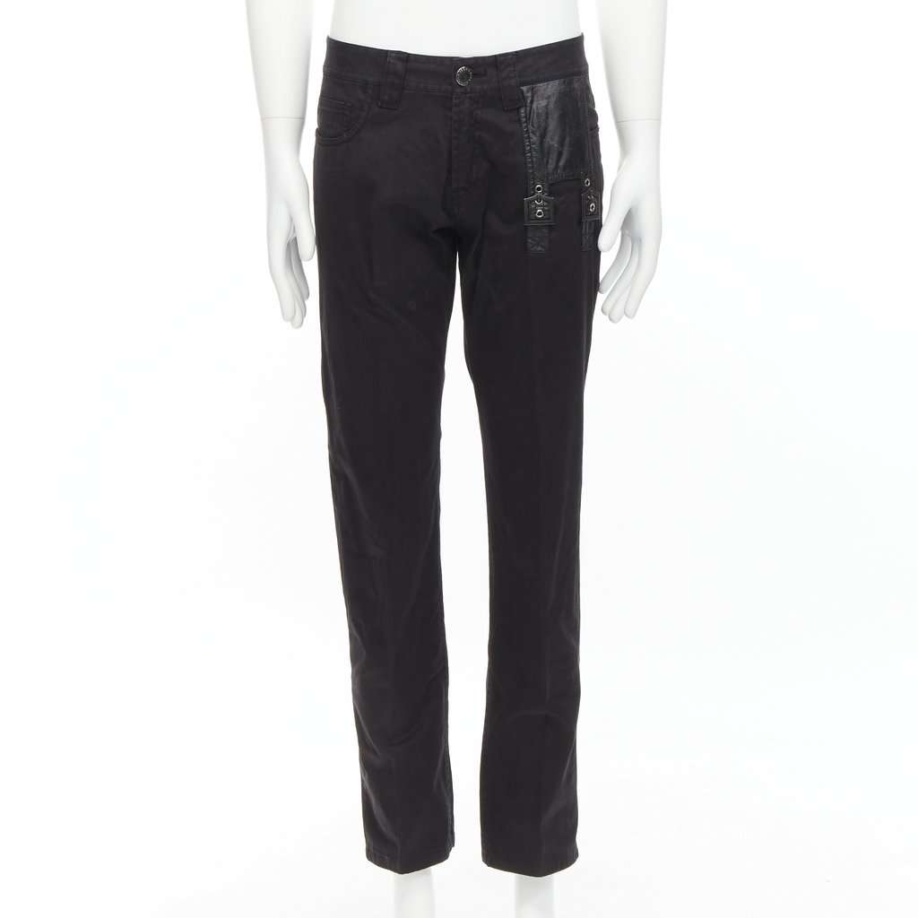 Jean Paul Gaultier Logo Embroidered Jeans Black Cotton Fair condition - Front View