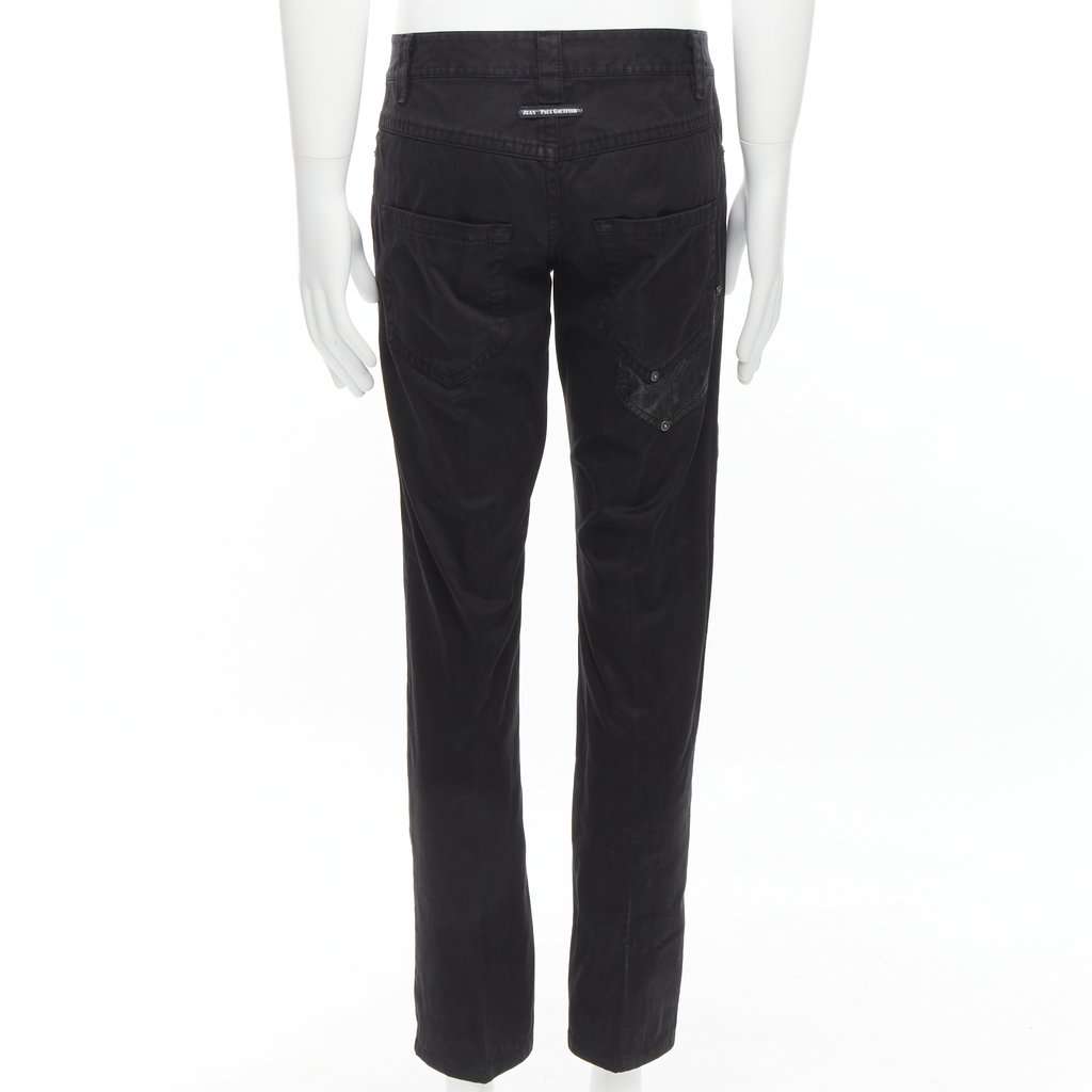 Jean Paul Gaultier Logo Embroidered Jeans Black Cotton Fair condition - Box View