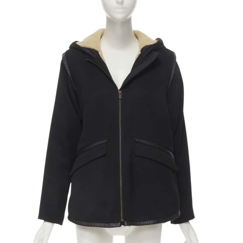 Maje Black Shearling Flared Coat Black Polyester Never worn - Front View