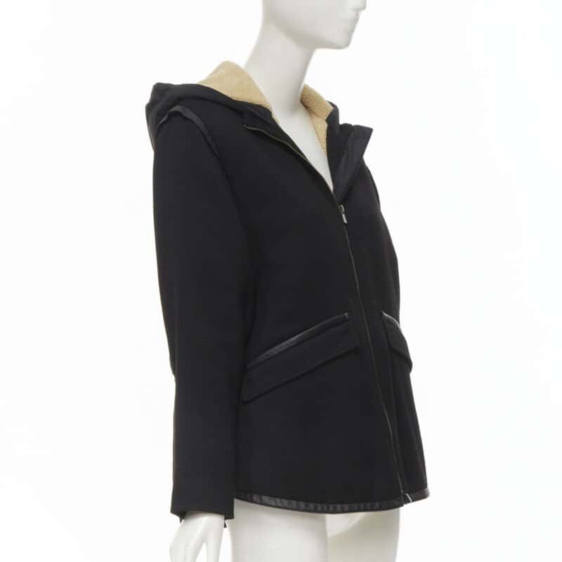Maje Black Shearling Flared Coat Black Polyester Never worn - Model View