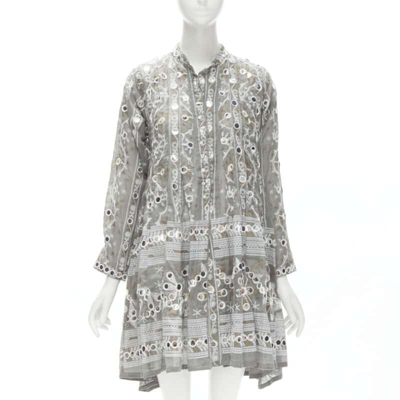 Juliet Dunn Grey Floral Silver Jacket Grey Linen Very good condition - Inside View