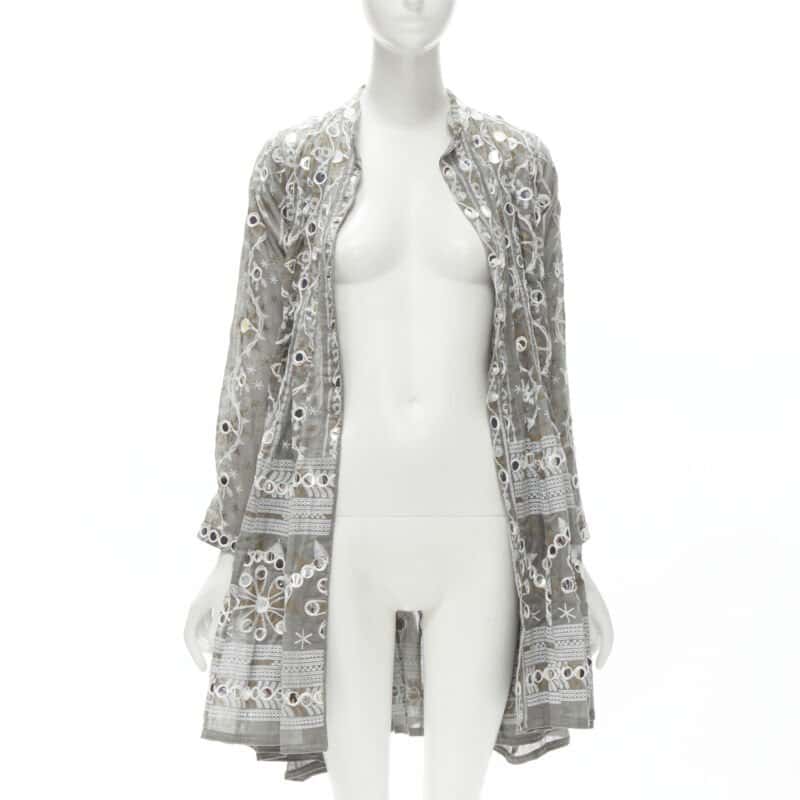 Juliet Dunn Grey Floral Silver Jacket Grey Linen Very good condition - Model View