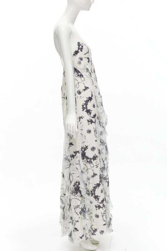 Alice & Olivia Floral Maxi Dress Anthracite Silk Never worn, with tag - Model View