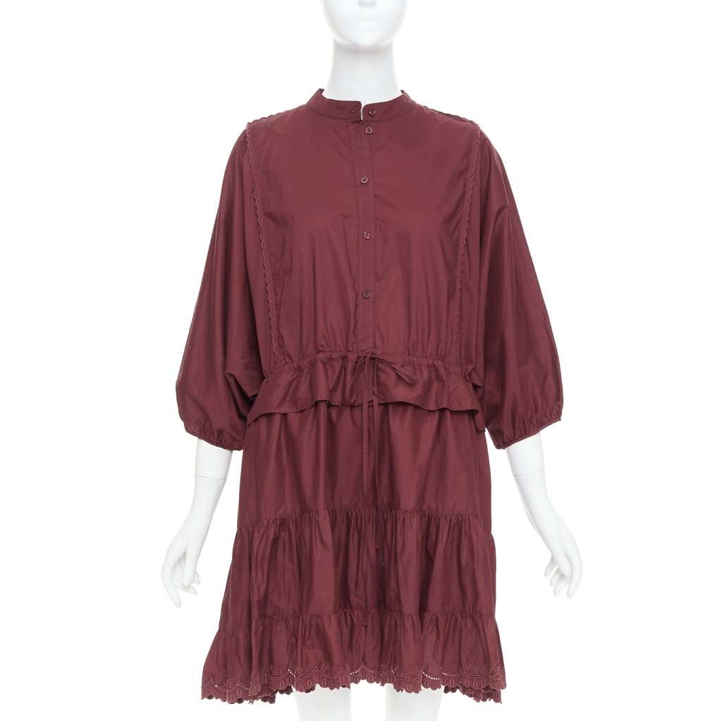 See by Chloé Scallop Trim Dress Burgundy Cotton Very good condition - Front View