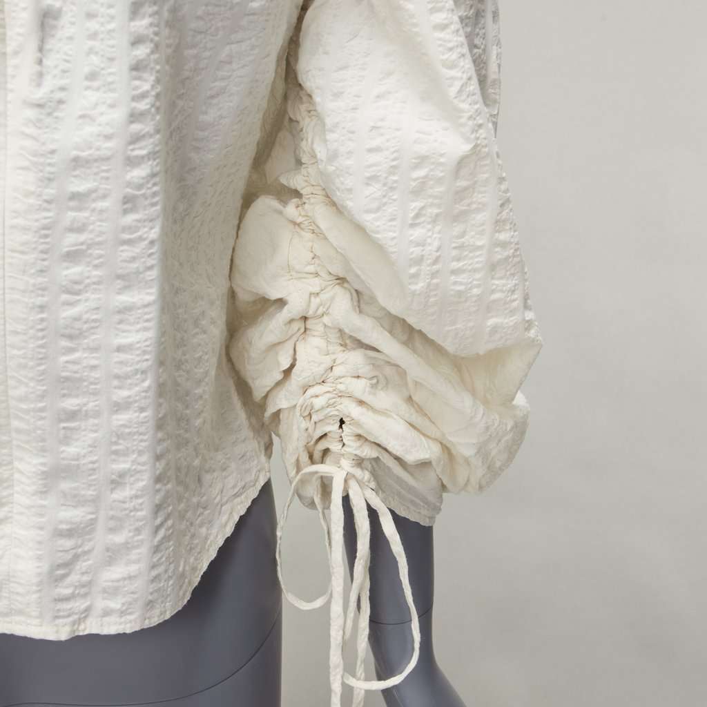 REJINA PYO Ruched Peasant Top Beige Cotton Never worn - Back View