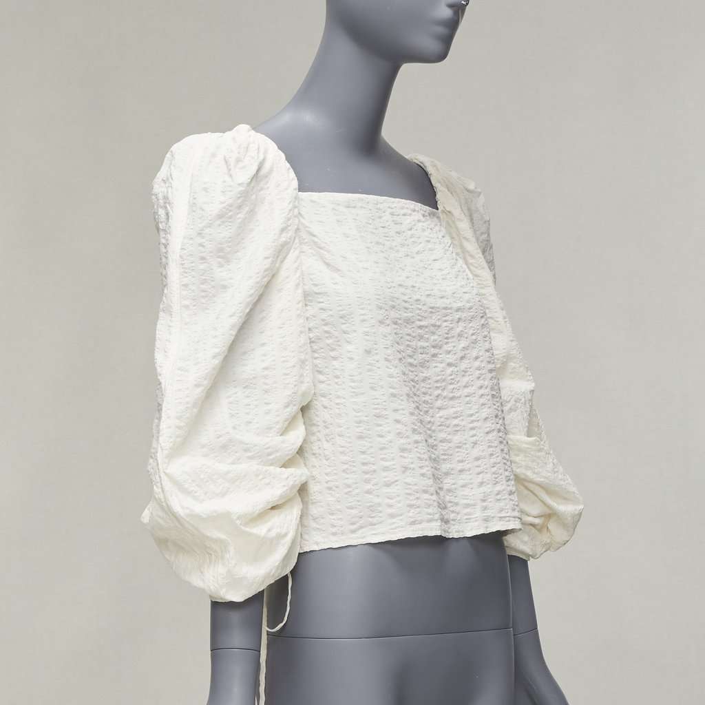 REJINA PYO Ruched Peasant Top Beige Cotton Never worn - Inside View