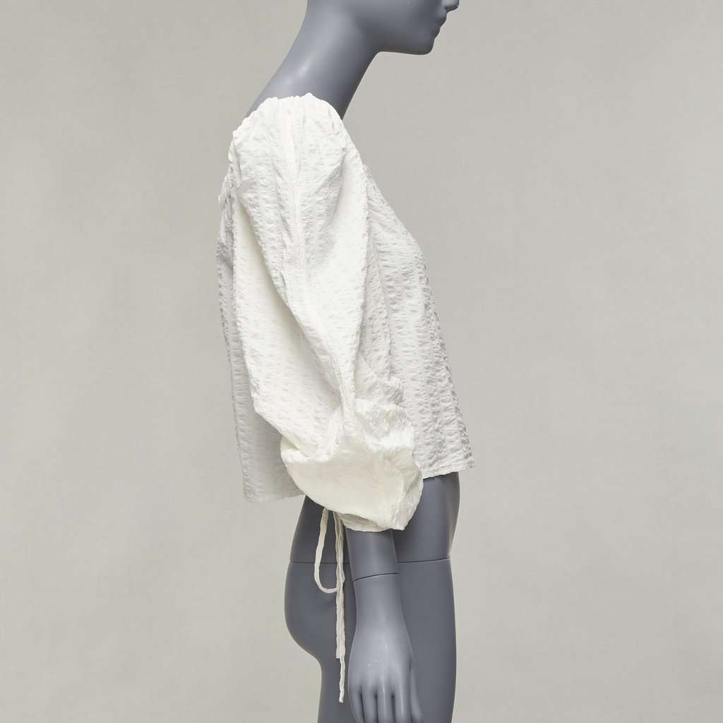 REJINA PYO Ruched Peasant Top Beige Cotton Never worn - Model View
