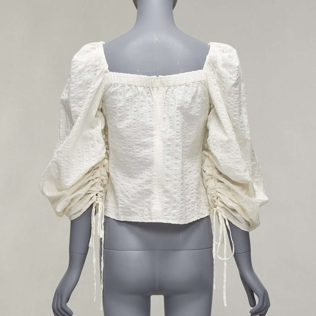 REJINA PYO Ruched Peasant Top Beige Cotton Never worn - Box View