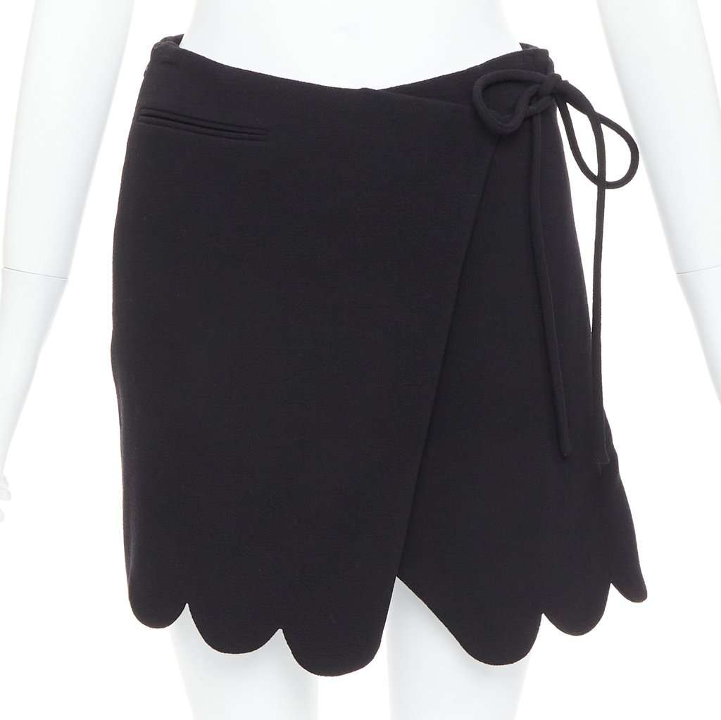 Mach & Mach Bow Wrap Skirt Black Wool Very good condition - Front View