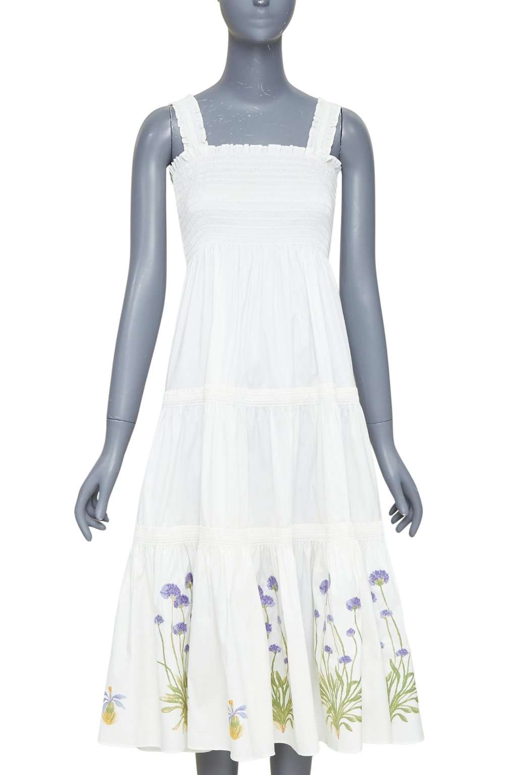 Tory Burch Embroidered Smocked Midi Beige Cotton Very good condition - Front View