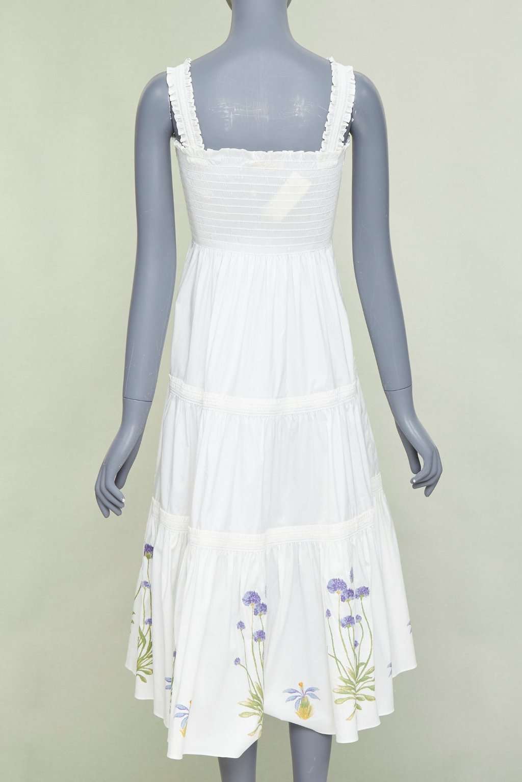 Tory Burch Embroidered Smocked Midi Beige Cotton Very good condition - Box View