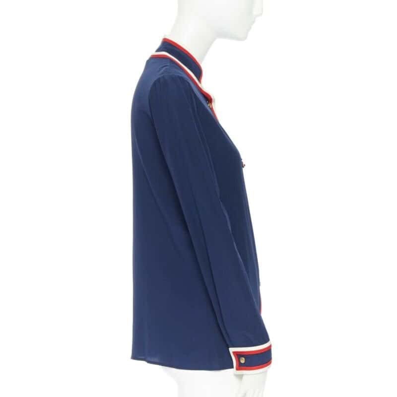 Gucci Ladybug Brooch Shirt Blue Silk Very good condition - Box View