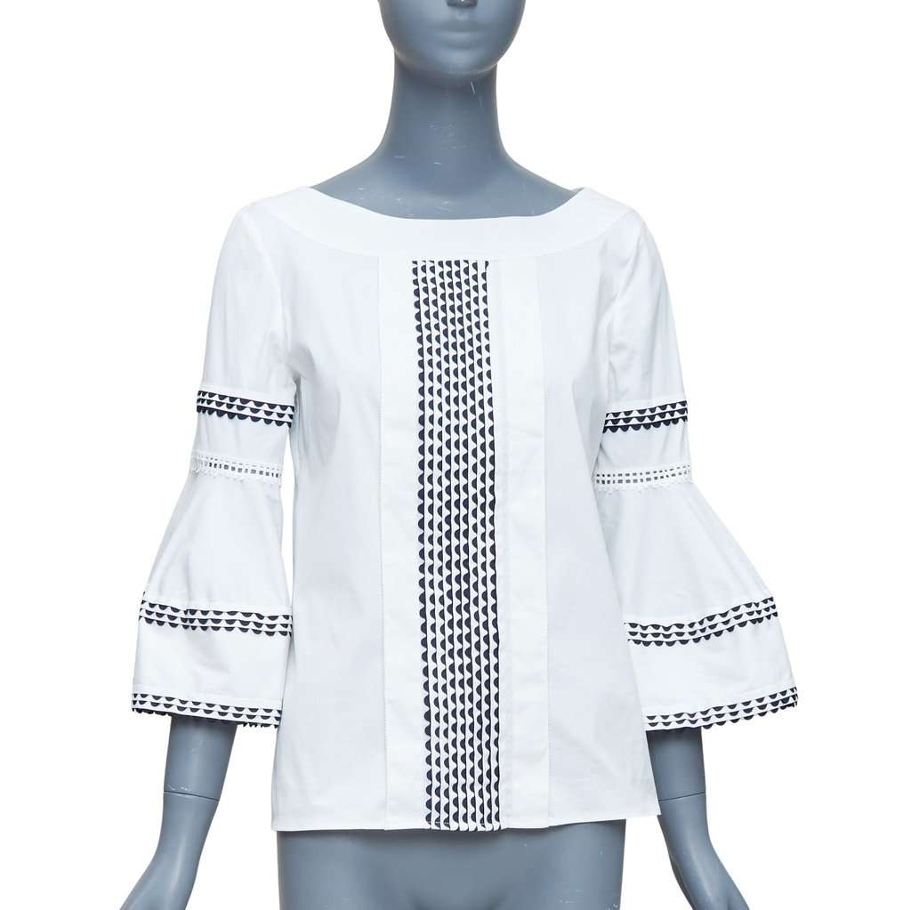 Oscar de la Renta Scallop Sleeve Top Beige Cotton Fair condition - Front View