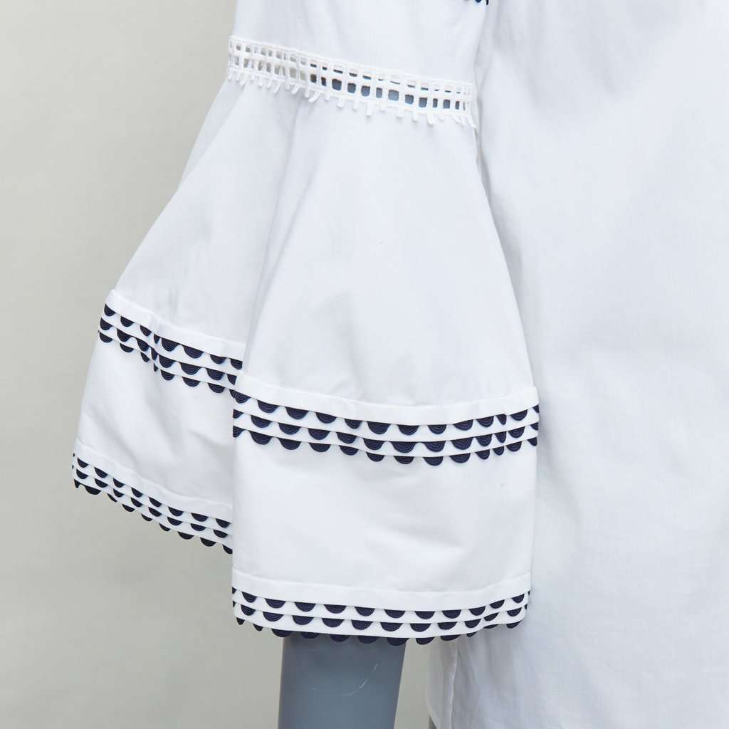 Oscar de la Renta Scallop Sleeve Top Beige Cotton Fair condition - Back View