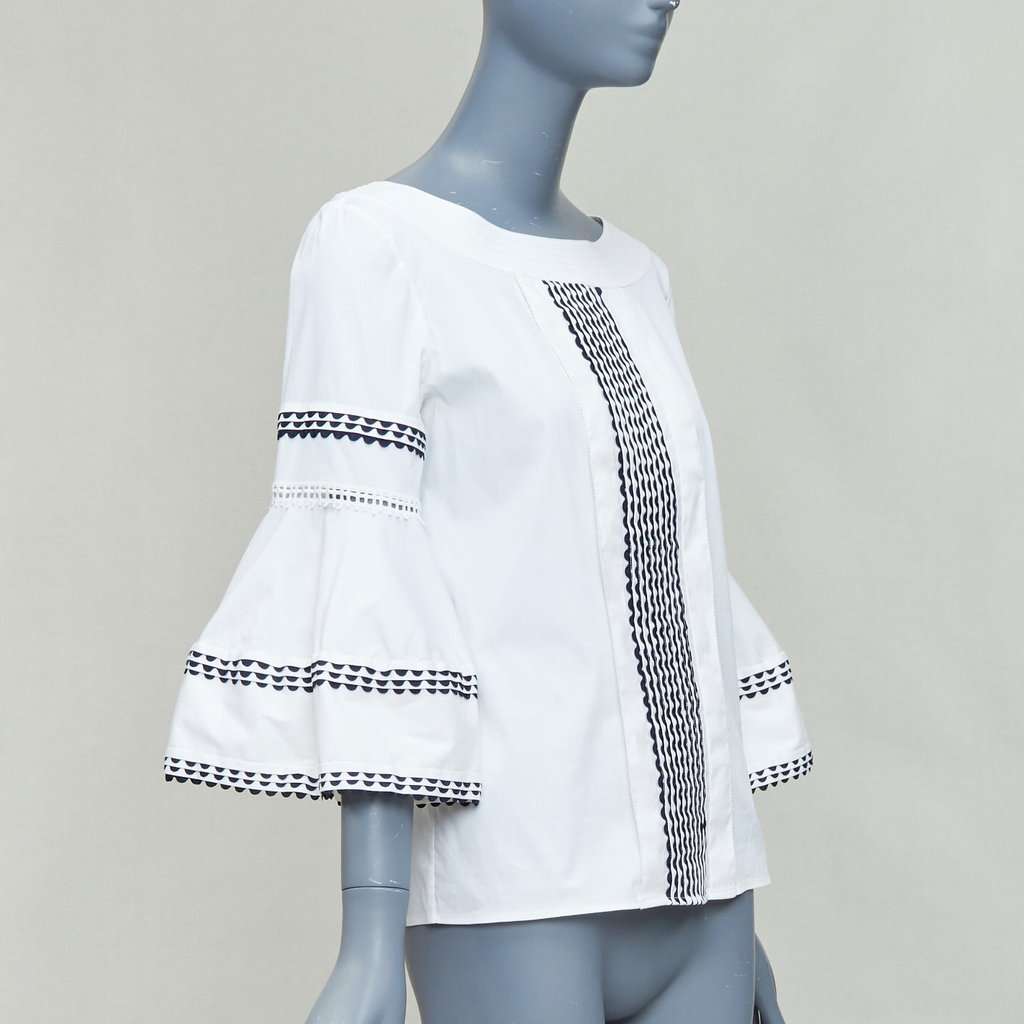 Oscar de la Renta Scallop Sleeve Top Beige Cotton Fair condition - Inside View