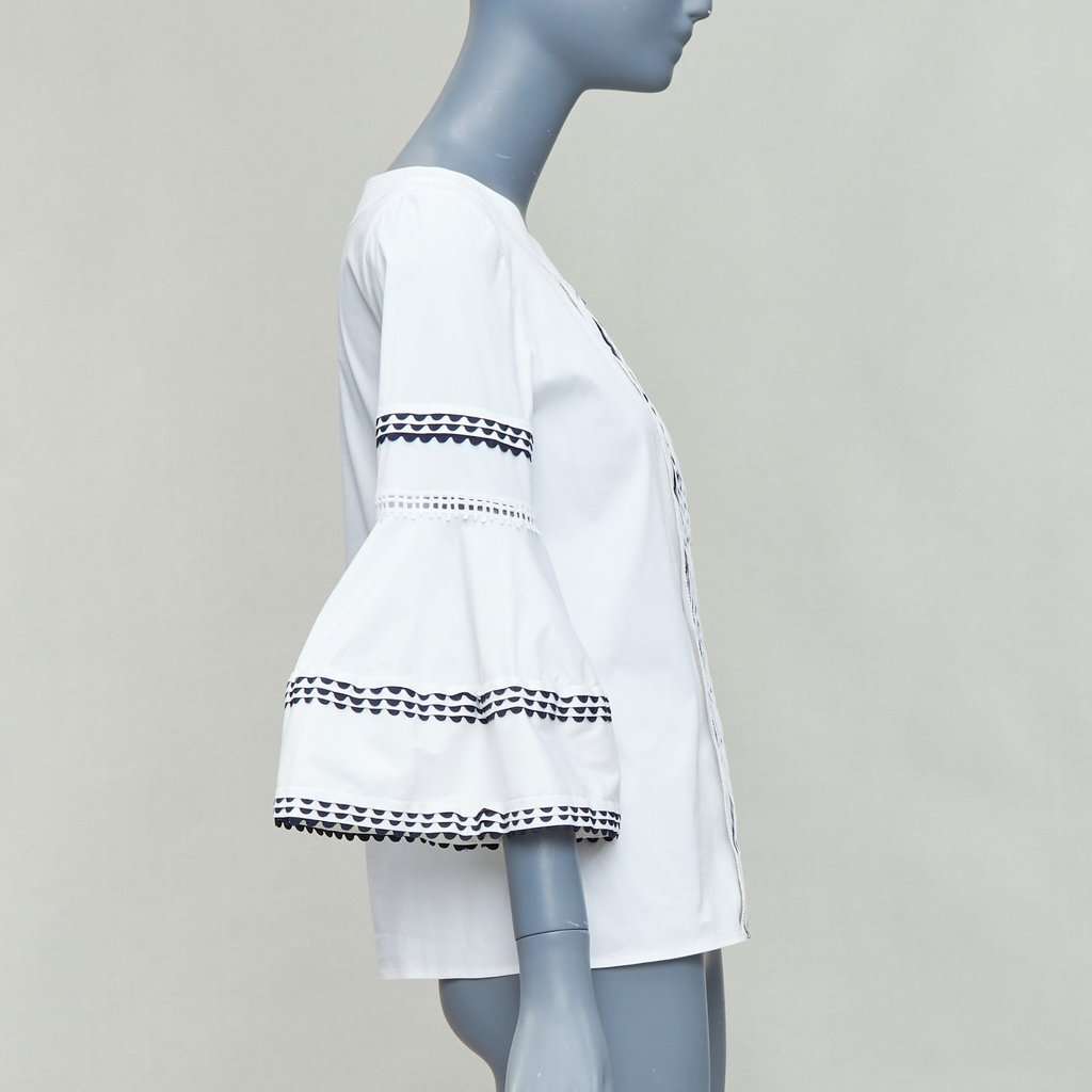 Oscar de la Renta Scallop Sleeve Top Beige Cotton Fair condition - Model View