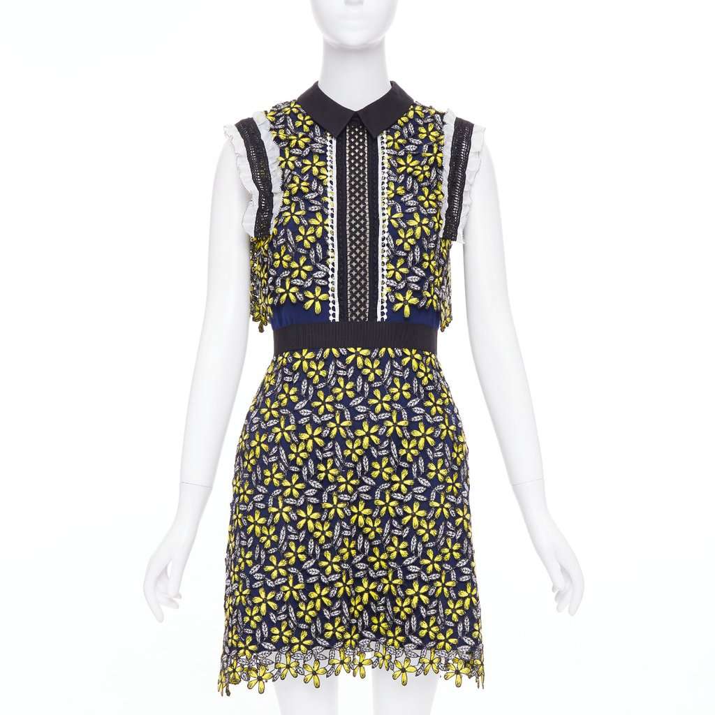 SELF-PORTRAIT Eleina Sculpted Daisy Guipure Dress Yellow Polyester Very good condition - Front View