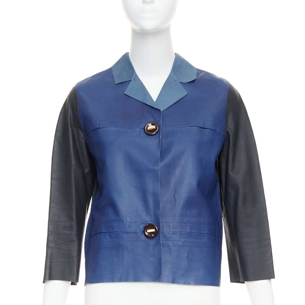 Marni Blue Leather Leather Jacket Blue Leather Very good condition - Front View