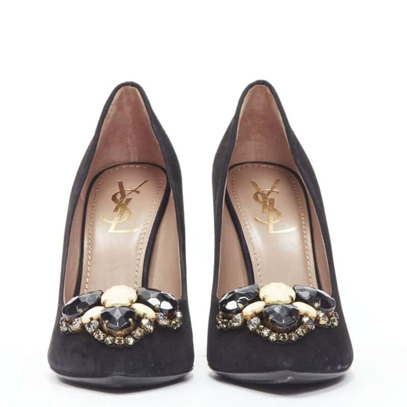 Yves Saint Laurent Rhinestone Heel Pumps Black Suede Very good condition - Inside View