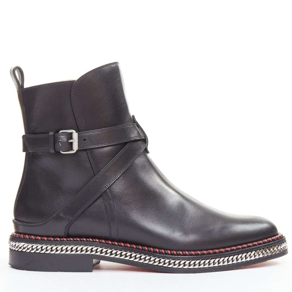 Christian Louboutin Chelsea Chain Flat Calf Brosse Black Leather Good condition - Front View